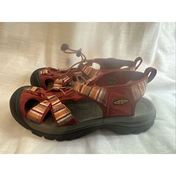 Keen Newport Walking Sandals Size 7M Womens Red Stripe Sport Athletic Waterproof - Picture 2 of 6